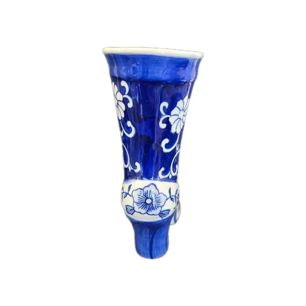 Vintage Victorian Chinese Porcelain Blue & White Floral Shoe Boot Vase 7